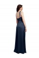 Shop Cowl Neck Soft Long Formal Stretch Satin Bridesmaid Dress / Prom Dress with Side Slit and Pleated Straps