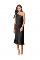 Shop Sleek One Shoulder Midi Length Short Cocktail Formal Stretch Satin Slip Bridesmaid Dress / Prom Dress