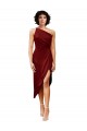 Shop One Shoulder Cocktail Midi Length Short Formal Stretch Satin Wrap Style Bridesmaid Dress / Prom Dress