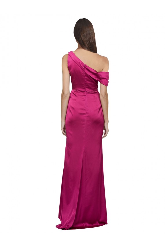 Shop Off the Shoulder Short Sleeves Formal Stretch Satin Bridesmaid Dress / Prom Dress with Side Slit