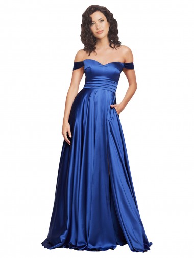 Shop Ball Gown Off the Shoulder Sweetheart Formal Stretch Satin Bridesmaid Dress / Prom Dress