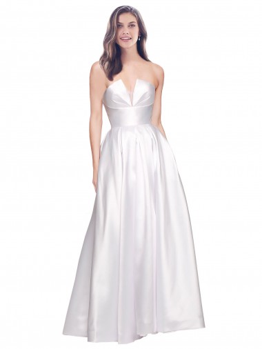 Shop Full Length Strapless V-Cutout Formal Stretch Satin Bridesmaid Dress / Prom Dress