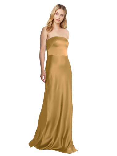 Shop Sleek Strapless Long A-Line Formal Stretch Satin Bridesmaid Dress / Prom Dress