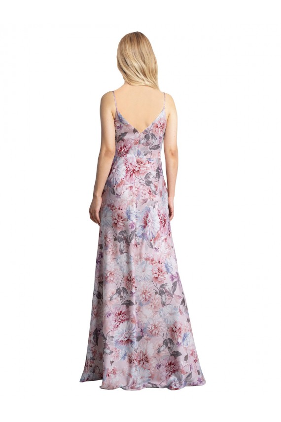 Shop Draped Cowl Neck Long Printed Formal Stretch Satin Bridesmaid Dress