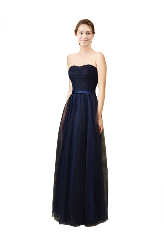 Shop Elegant Lace and Tulle Long Strapless Bridesmaid Dress