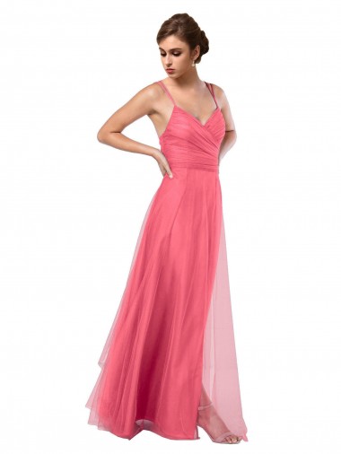 Shop Flowy A-Line Tulle Bridesmaid Dress with Double Straps and V-Neck