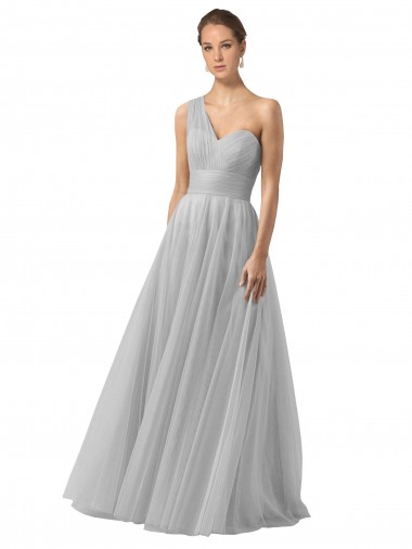 Shop Floor Length Tulle Bridesmaid Dress with Shirred One Shoulder Bodice