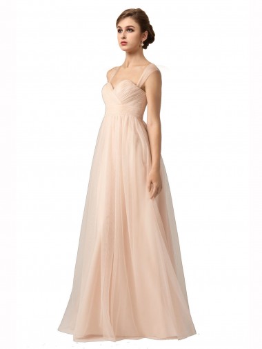 Shop Illusion Sleeves Tulle Bridesmaid Dress with Shirred Bodice and Sweetheart Neckline