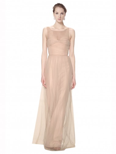 Shop Long Tulle Bridesmaid Dress with Illusion Neck