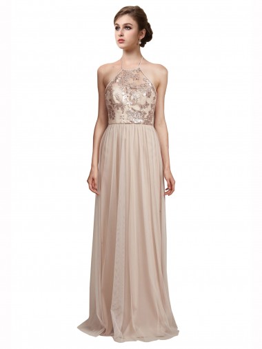 Shop Sweetheart Tulle Bridesmaid Dress with High Neck Illusion Bodice