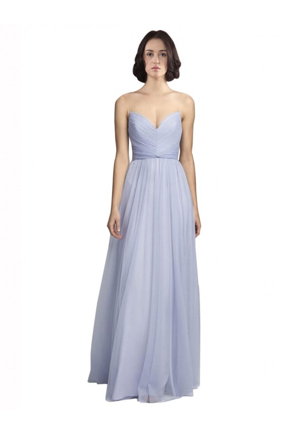 Shop Spaghetti Strap Tulle Bridesmaids Dress with Ruched Bodice