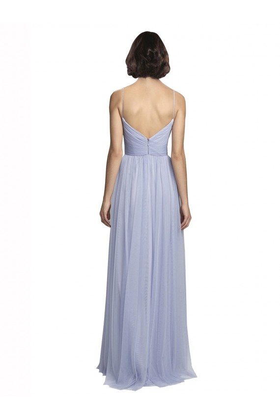 Shop Spaghetti Strap Tulle Bridesmaids Dress with Ruched Bodice