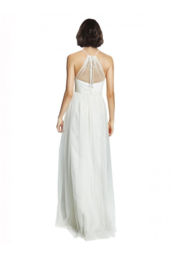 Shop High Neckline Long Tulle Bridesmaid Dress with Illusion Front