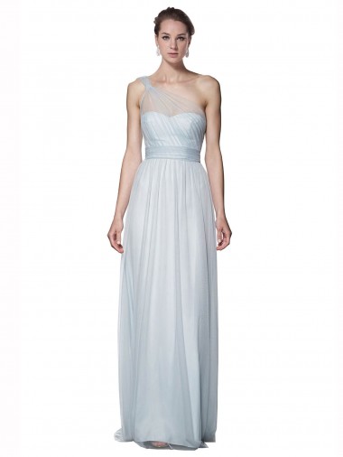 Shop One Shoulder Illusion Tulle Bridesmaid Dress with Knot Detail