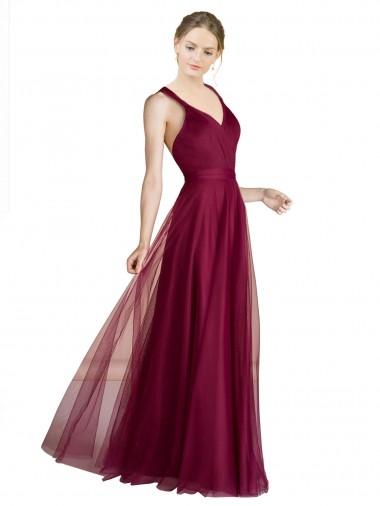 Shop Long Sweetheart Tulle Bridesmaid Dress with Straps and Criss Cross Back