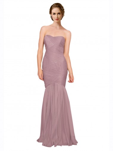 Shop Mermaid Strapless Tulle Bridesmaid Dress with All Over Pleats