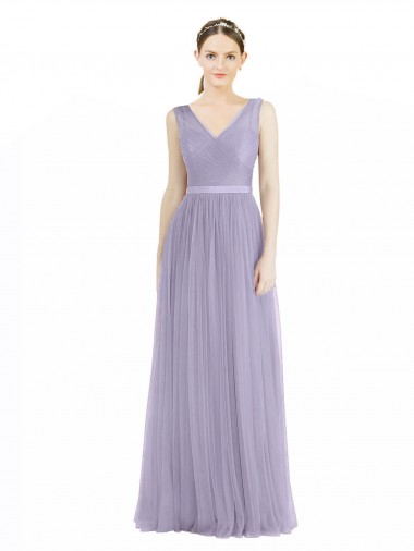 Shop Wide Straps V-Neck Long Tulle Bridesmaids with Belt