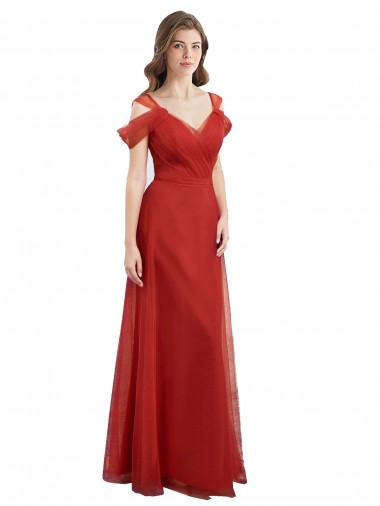 Shop Cold Shoulder Pleated Wrap Tulle Bridesmaid Dress with Low V-Back