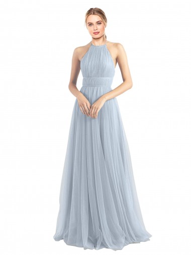 Shop Halter Neckline Slim A-Line Tulle Bridesmaid Dress