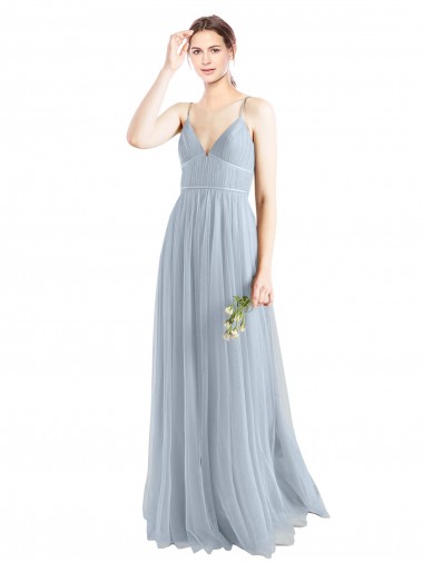 Shop Spaghetti Straps V-Neck Slim A-Line Tulle Bridesmaid Dress