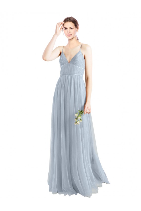 Shop Spaghetti Straps V-Neck Slim A-Line Tulle Bridesmaid Dress