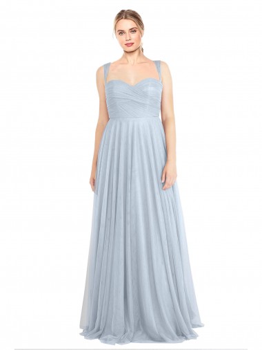 Shop Sweetheart Spaghetti Straps Long Tulle Bridesmaid Dress with Criss Cross Back