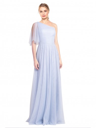 Shop Flutter Sleeves One Shoulder Long Tulle Bridesmaid Dress