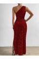 Shop One Shoulder Sleeveless Long Floor Length Velvet Sequin Prom Dress with Slit