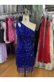 Shop One Shoulder Keyhole Sleeveless Short Velvet Sequin Prom Dress