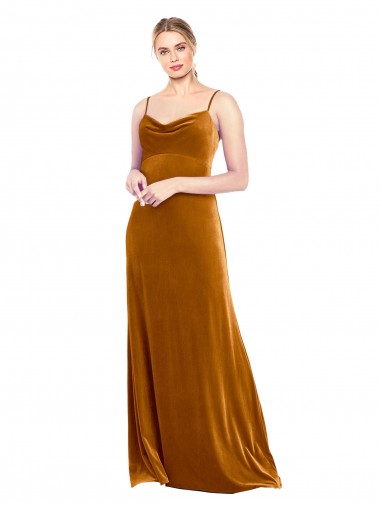 Shop Long Velvet Cowl Neck Slip Bridesmaid Dress / Prom Dress