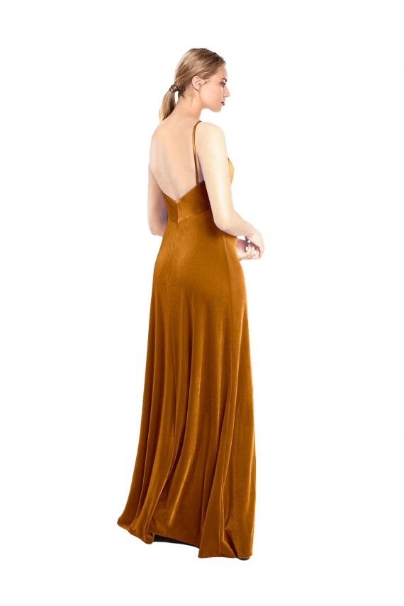 Shop Long Velvet Cowl Neck Slip Bridesmaid Dress / Prom Dress