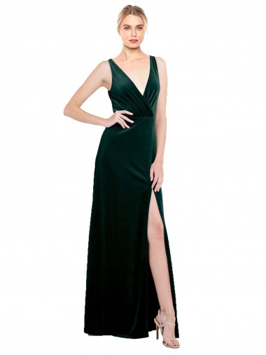 Shop Sleek V-Neck Long Formal Velvet Bridesmaid Dress / Prom Dress with Side Slit