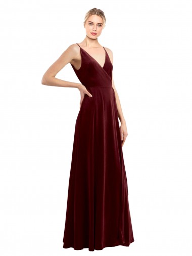 Shop Faux Wrap V-Neck Sleek Long Formal Velvet Bridesmaid Dress / Prom Dress