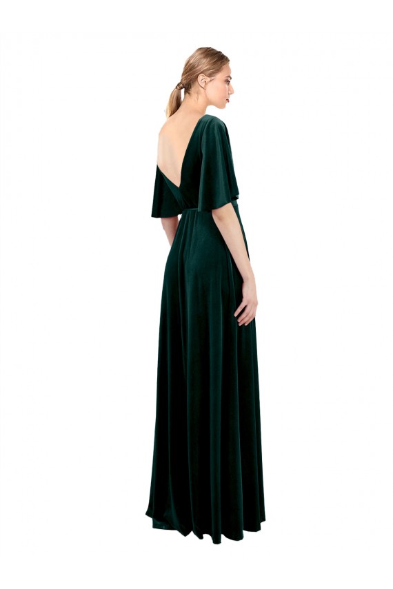 Shop Deep V-Neck Flutter Sleeves Long Velvet Wrap Bridesmaid Dress / Prom Dress