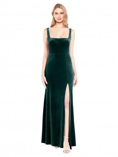 Shop Square Neck Full Length Velvet Bridesmaid Dress / Prom Dress with Side Slit