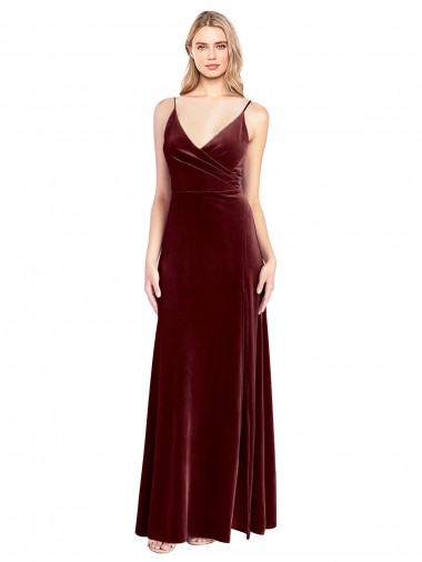 Shop Faux Surplice Neckline Slim A-Line Long Velvet Bridesmaid Dress / Prom Dress