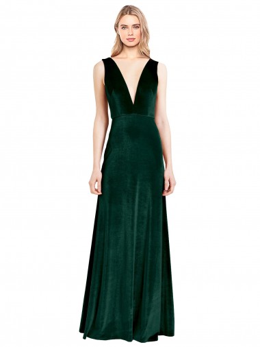 Shop Daring Deep V-Neck Long Full Length Formal Velvet Bridesmaid Dress / Prom Dress