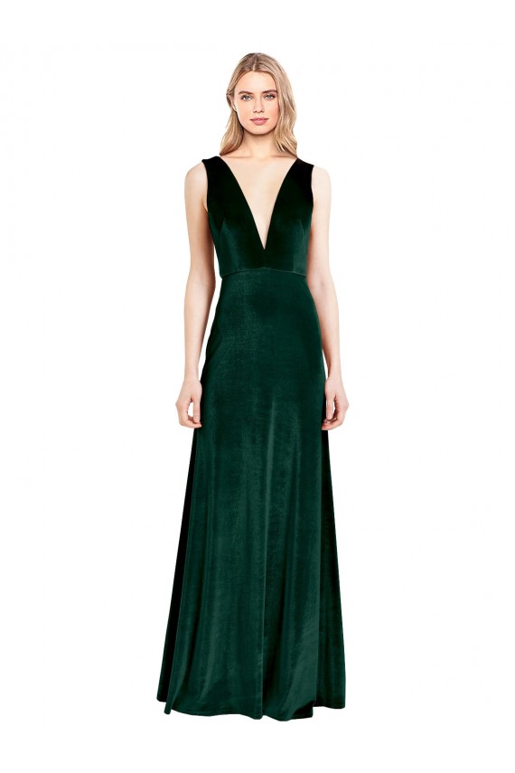 Shop Daring Deep V-Neck Long Full Length Formal Velvet Bridesmaid Dress / Prom Dress