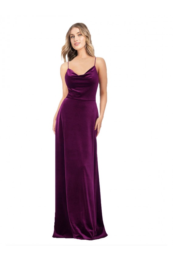 Shop Draped Neckline Spaghetti Straps Formal Velvet Bridesmaid Dress / Prom Dress