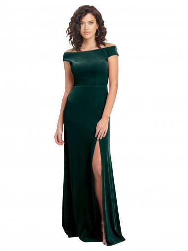 Shop Floor Length Cap Sleeves Long Formal Velvet Bridesmaid Dress / Prom Dress with High Side Slit