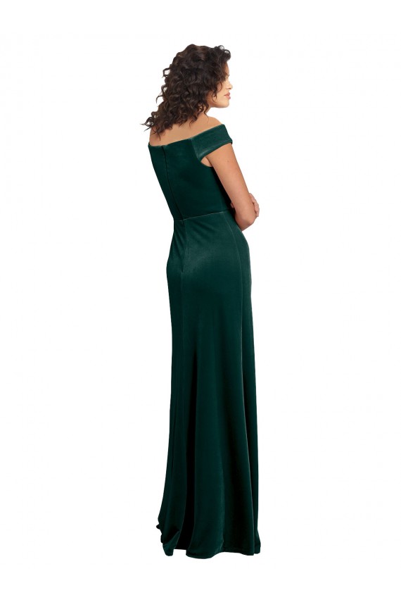 Shop Floor Length Cap Sleeves Long Formal Velvet Bridesmaid Dress / Prom Dress with High Side Slit