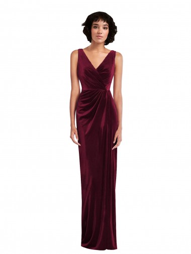 Shop Draped Skirt Faux Wrap Velvet Maxi Bridesmaid Dress / Prom Dress