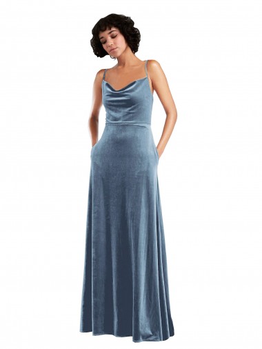 Shop Sleek Cowl Neck Velvet Maxi Bridesmaid Dress / Prom Dress with Pockets