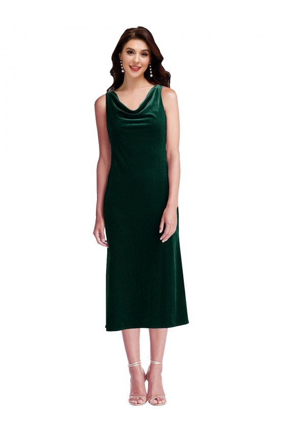 Shop Cowl Neck Velvet Midi Cocktail Length Bridesmaid Dress / Prom Dress