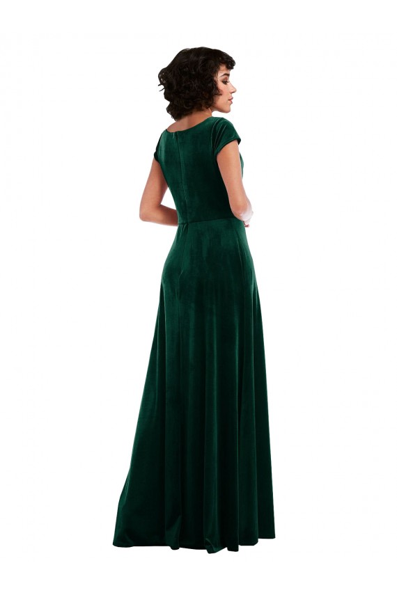 Shop Cowl Neck Cap Sleeve Velvet Maxi Bridesmaid Dress / Prom Dress with Pockets