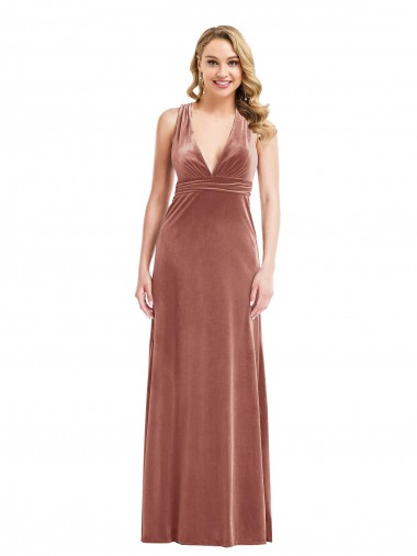 Shop Plunging Neckline Formal Velvet Maxi Bridesmaid Dress / Prom Dress with Criss Cross Open Back