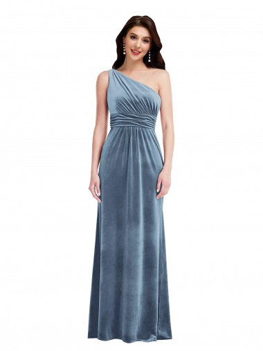 Shop One Shoulder Draped Velvet Maxi Bridesmaid Dress / Prom Dress