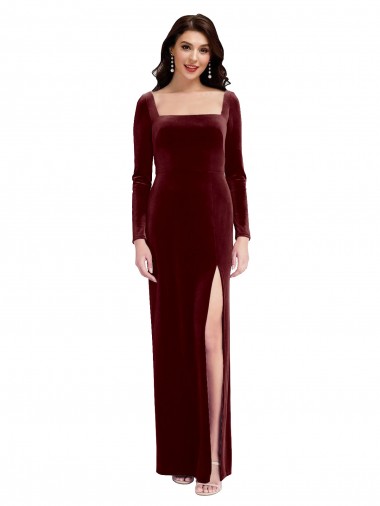 Shop Sleek Square Neck Spaghetti Straps Velvet Bridesmaid Dress / Prom Dress with Side Slit