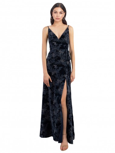 Shop Floral Velvet Surplice V-Neck Long Bridesmaid Dress with V-Back