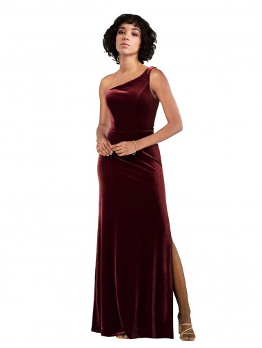 Shop Formal One Shoulder Floor-Length Velvet Bridesmaid Dress / Prom Dress